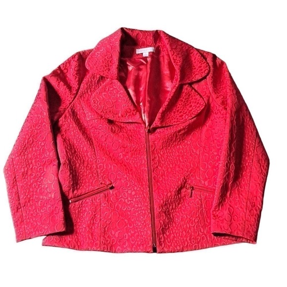 Laura Ashley red Textured zip up blazer, size Large - Picture 1 of 4